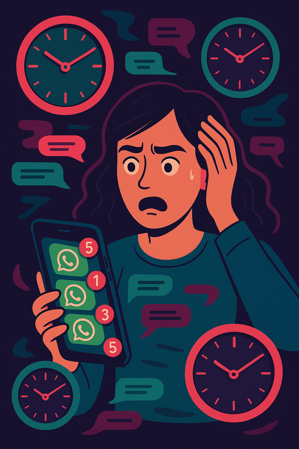 Móvil saturado de mensajes de WhatsApp y dueño estresado